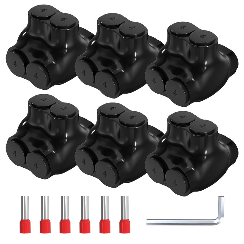 Joinfworld 2 Port Insulated Multi Tap Connector 4-14AWG Aluminum to Copper Wire Connectors Dual Entry Black Electrical Cable Connectors with Slotted Allen Hex - 6 Pack - Image 1